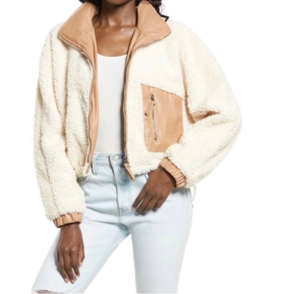 Blank NYC Faux Shearling Bomber Jacket with Faux Leather Pocket Sz XLG